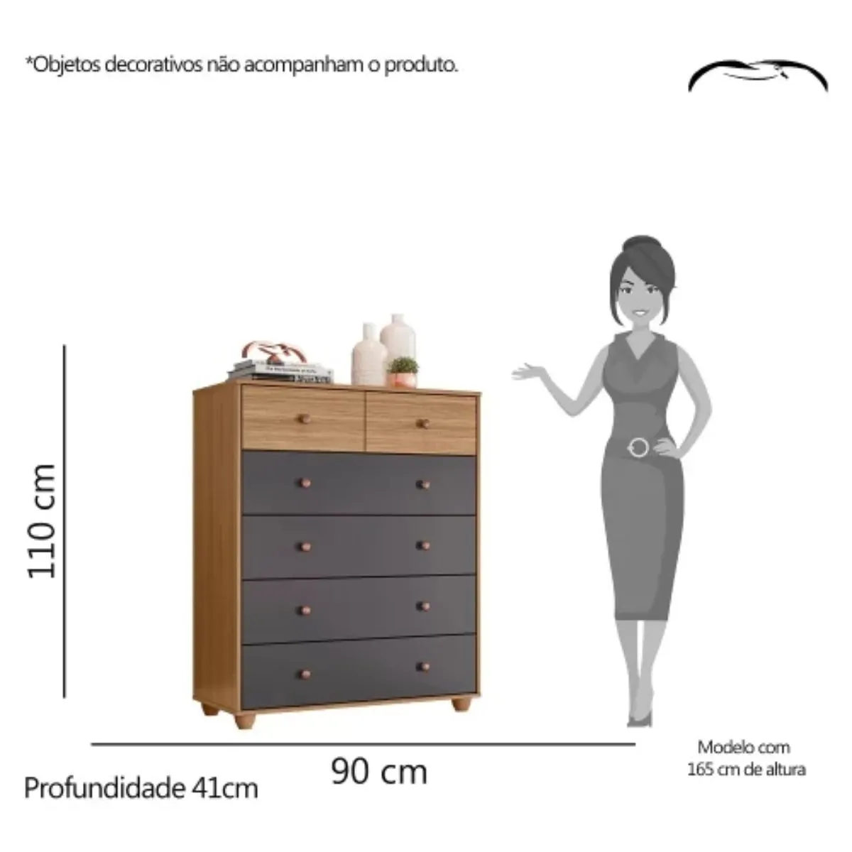 Cômoda 6 Gavetas Vittoria Nature/Titanium