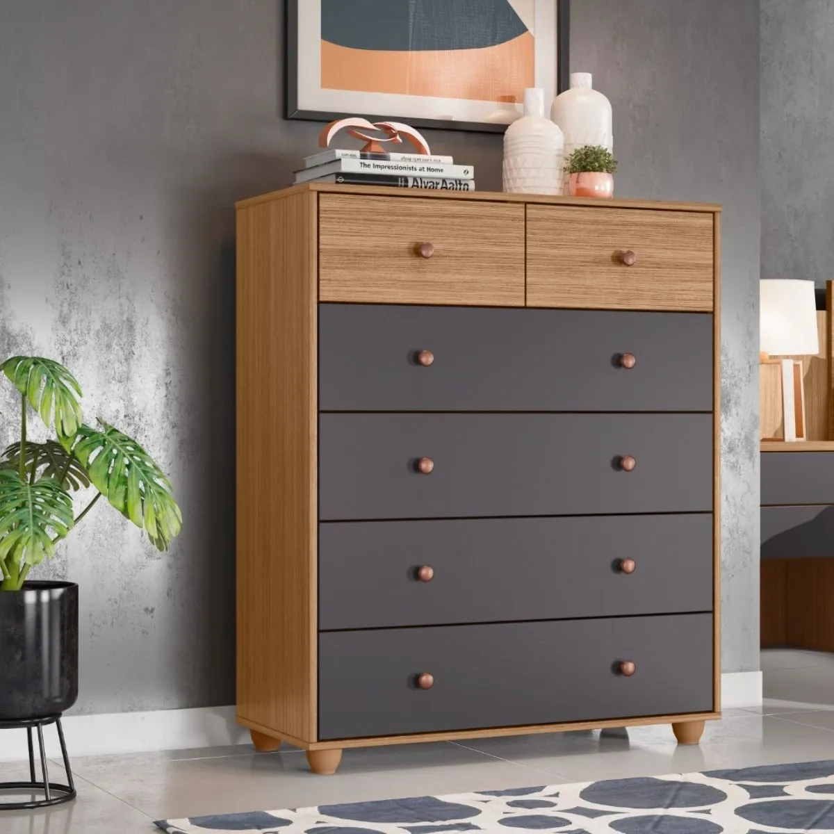 Cômoda 6 Gavetas Vittoria Nature/Titanium