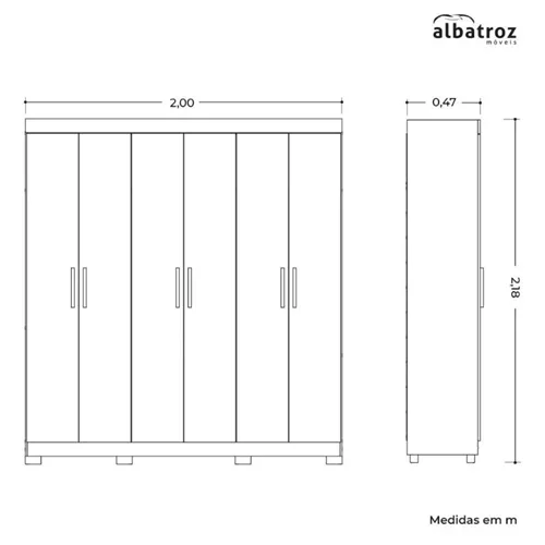 Guarda-Roupa Casal 6 Portas 2 Gavetas Amarok Nature/Titanium Albatroz