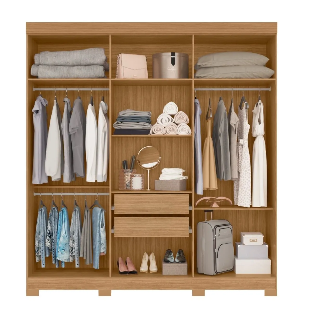 Guarda-Roupa Casal 6 Portas 2 Gavetas Amarok Nature/Titanium Albatroz