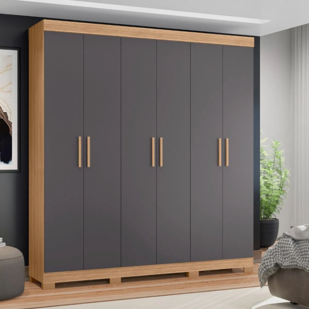 Guarda-Roupa Casal 6 Portas 2 Gavetas Amarok Nature/Titanium Albatroz