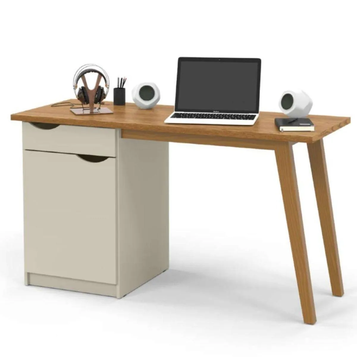 Escrivaninha Prism Retrô Off White/Cumaru