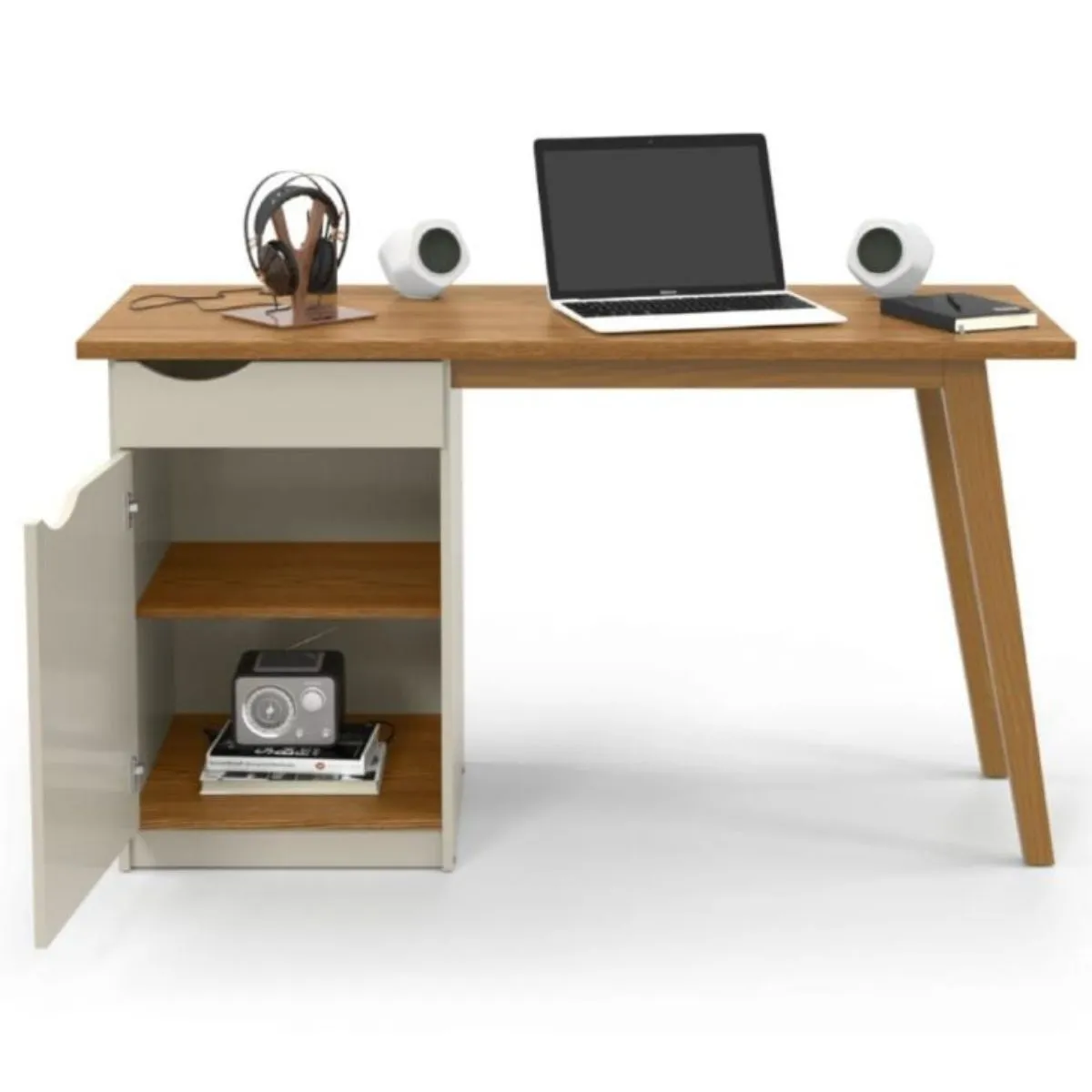 Escrivaninha Prism Retrô Off White/Cumaru