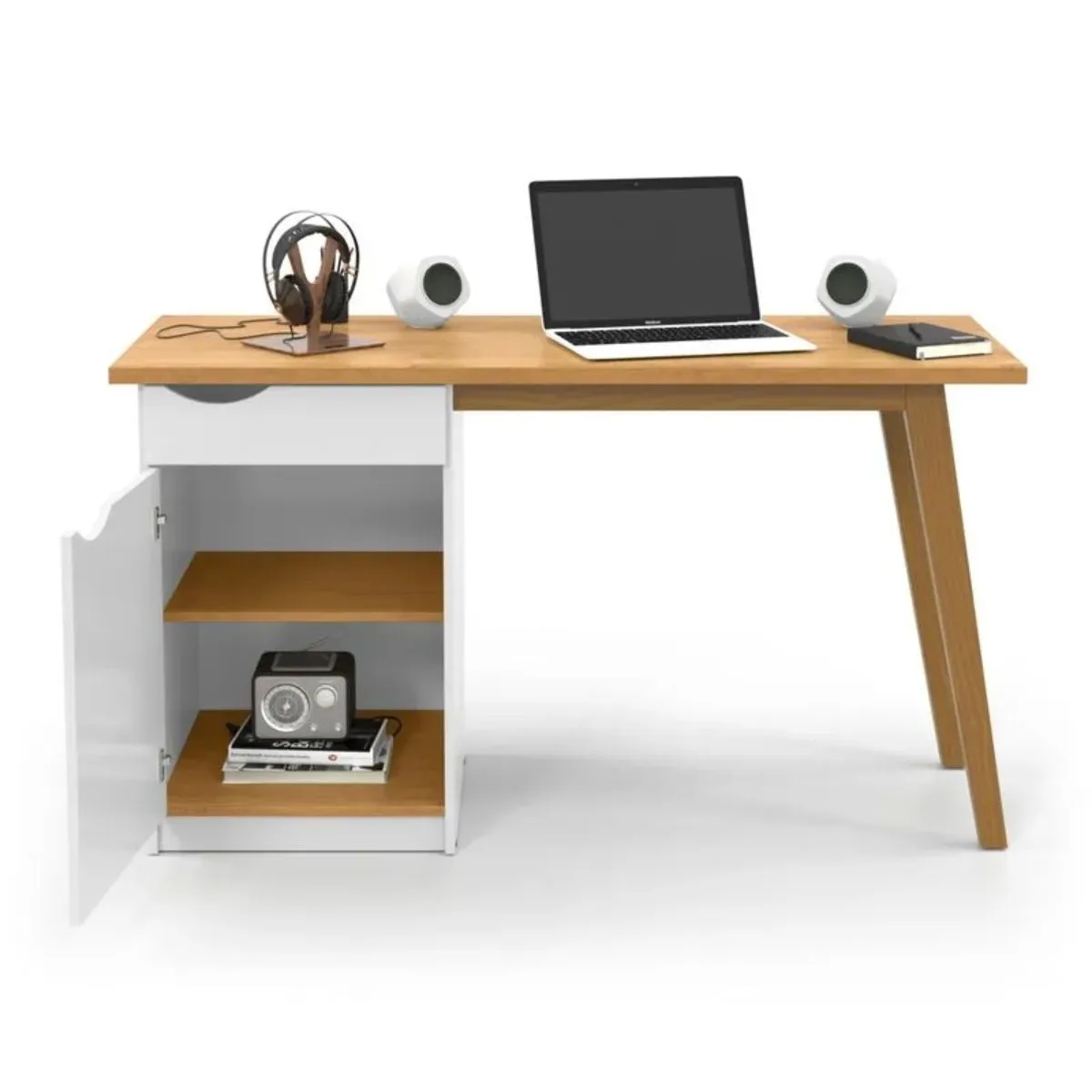 Escrivaninha Prism Retrô Branco Acetinado/Cinamomo