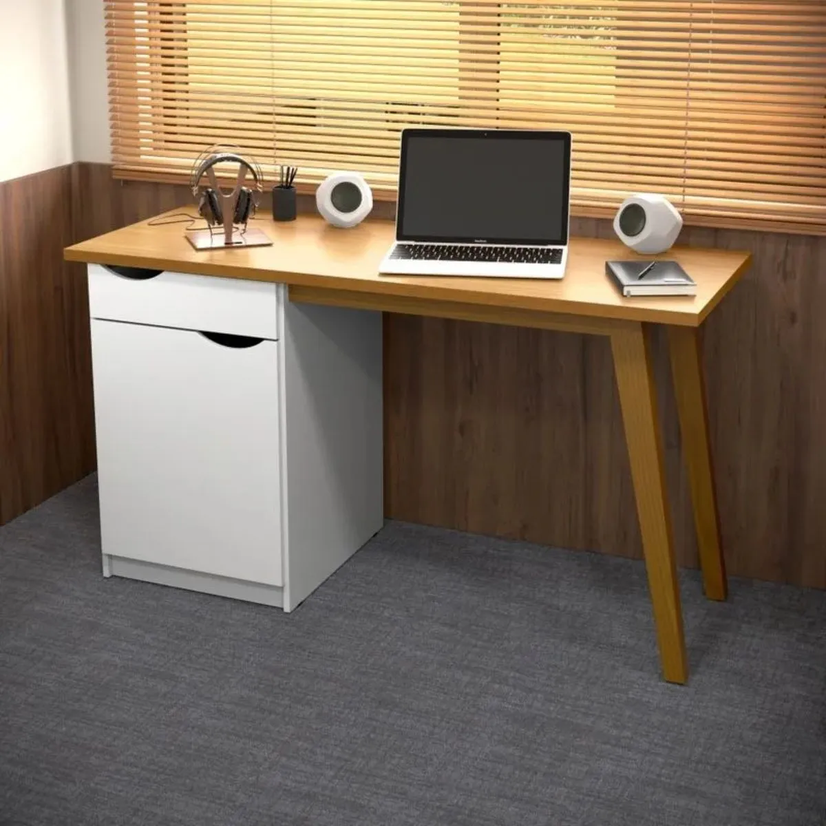 Escrivaninha Prism Retrô Branco Acetinado/Cinamomo