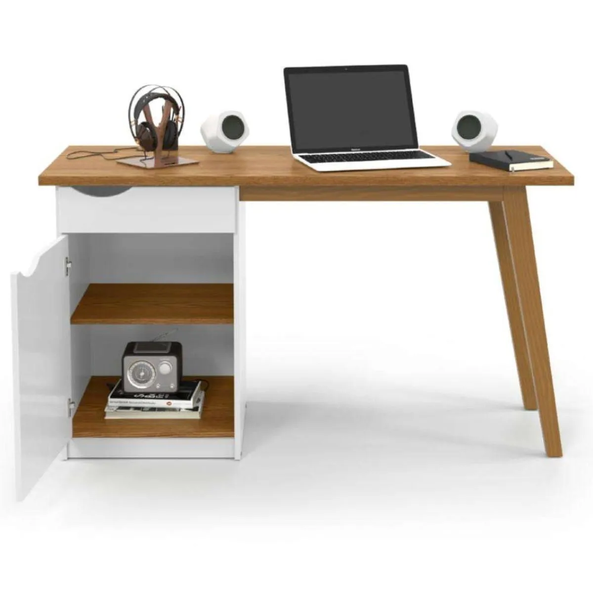 Escrivaninha Prism Retrô Branco Acetinado/Cumaru