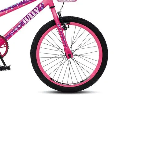 Bicicleta Infantil Aro 20 Jully Freios V-Brake Sem Marchas com Cesta Rosa Neon D - Colli