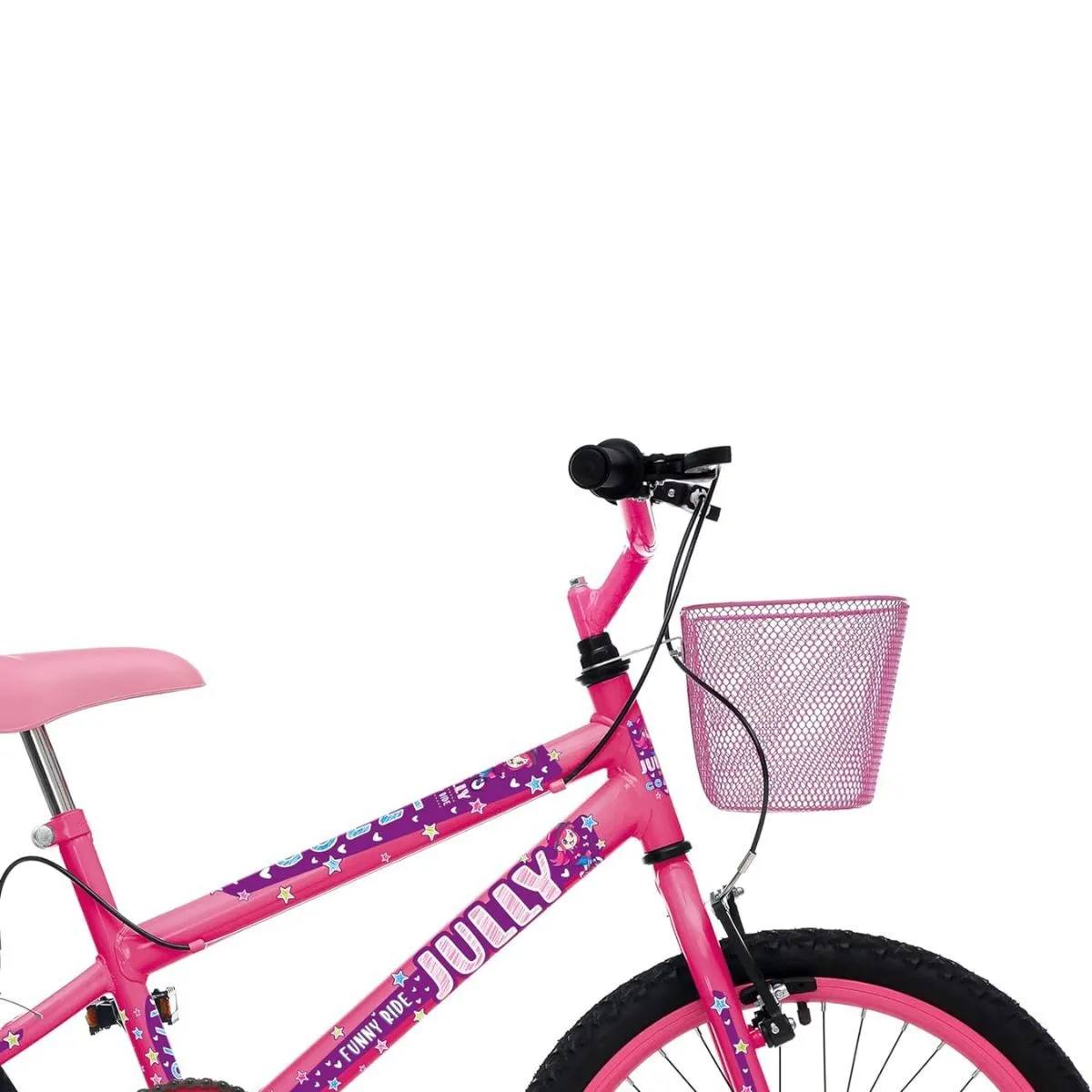 Bicicleta Infantil Aro 20 Jully Freios V-Brake Sem Marchas com Cesta Rosa Neon D - Colli