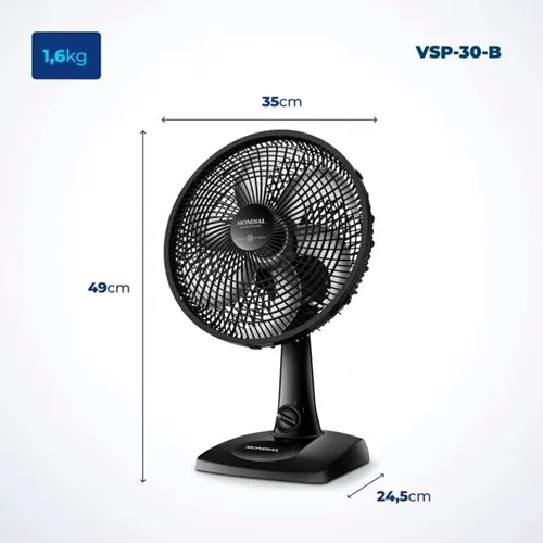 Ventilador de Mesa Super Power VSP-30-B 30cm Mondial 6 Pás 3 Velocidades Preto