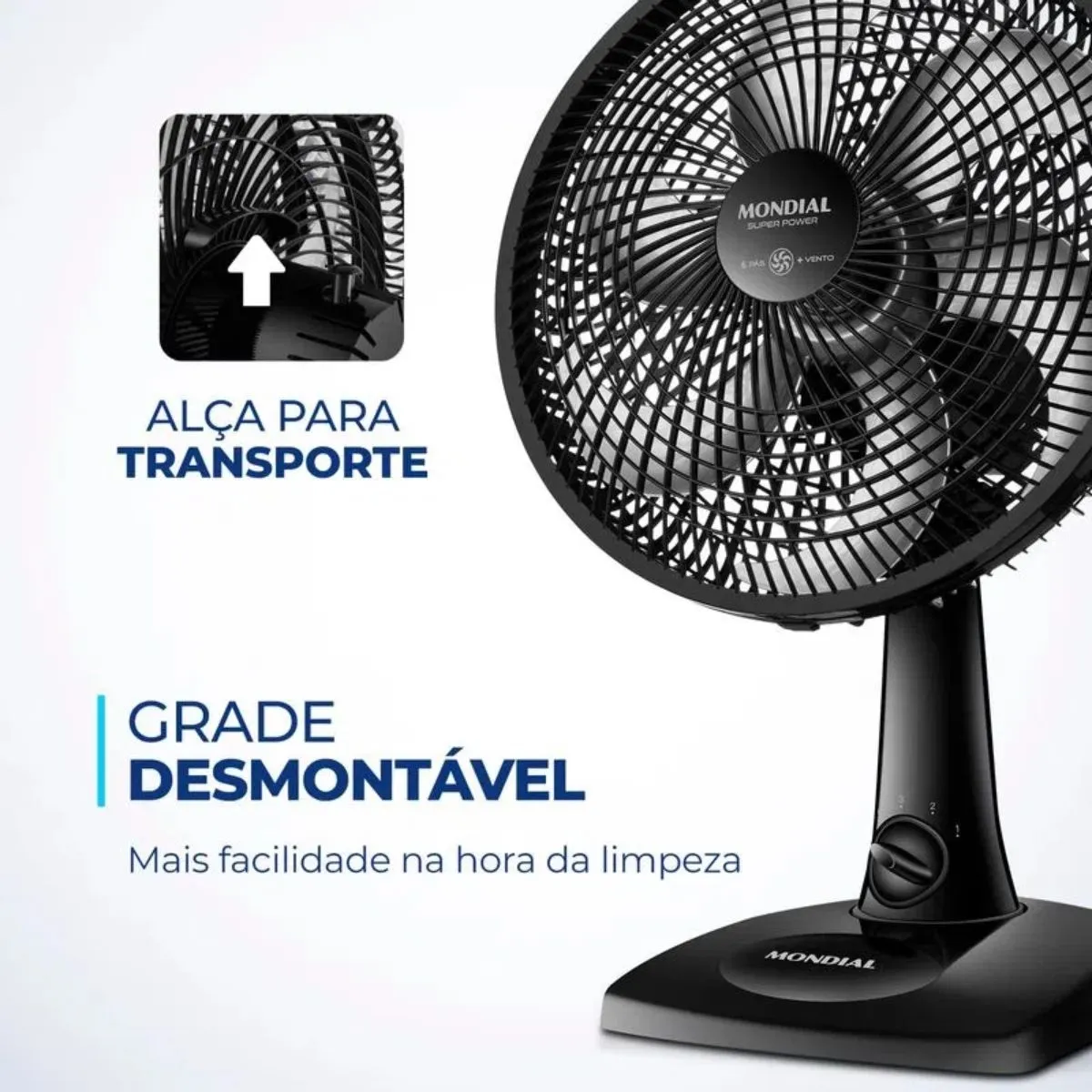 Ventilador de Mesa Super Power VSP-30-B 30cm Mondial 6 Pás 3 Velocidades Preto