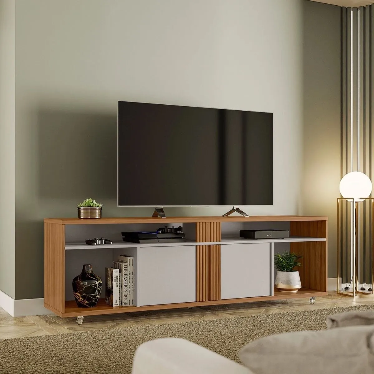 Rack Bancada NT 1290 1,80cm Para TV Até 60 Polegadas Freijó Trend/Off White