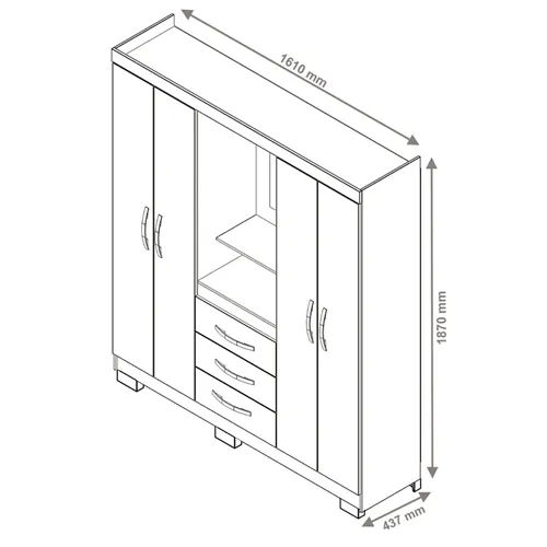 Guarda-Roupa Casal Capelinha NT 5015 Com Espelho Freijó Trend/Off White - Notável