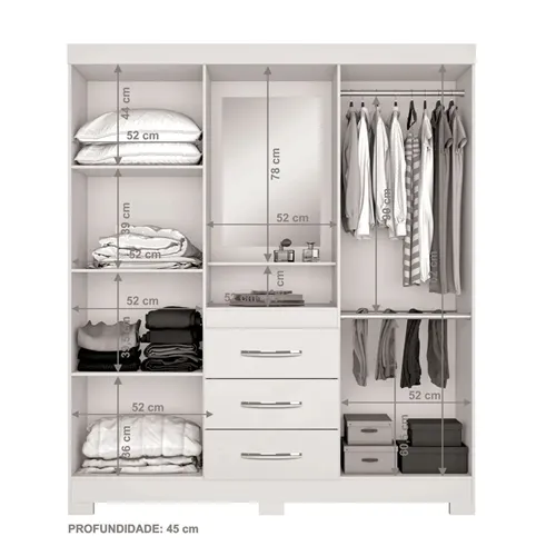 Guarda-Roupa Casal Capelinha NT 5015 Com Espelho Freijó Trend/Off White - Notável