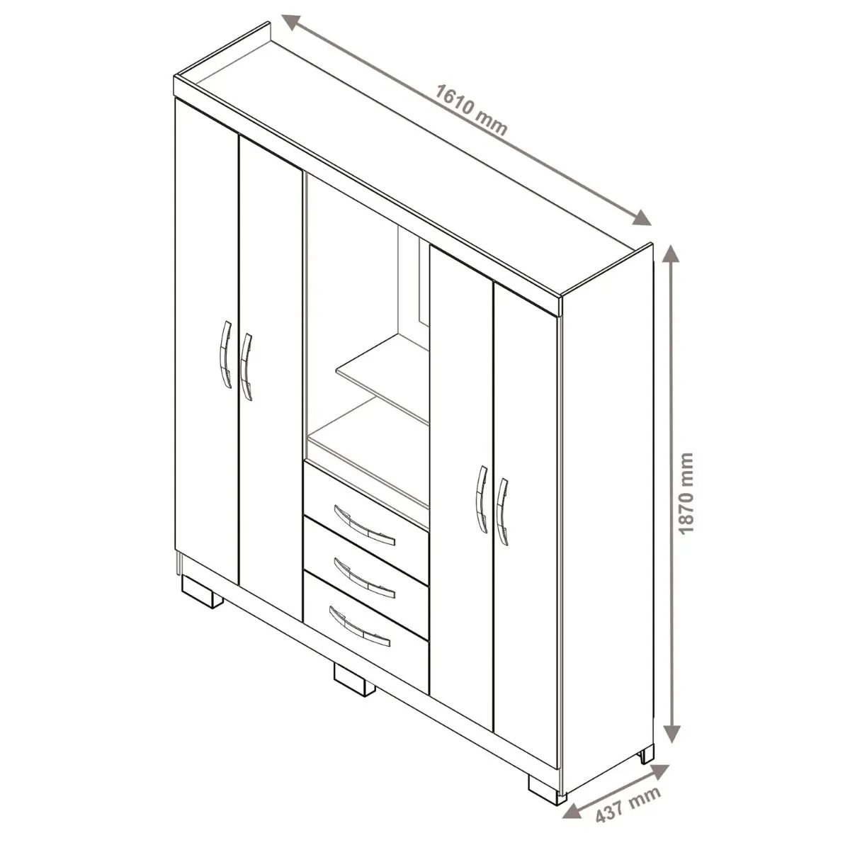 Guarda-Roupa Casal Capelinha NT 5015 Com Espelho Freijó Trend/Off White - Notável