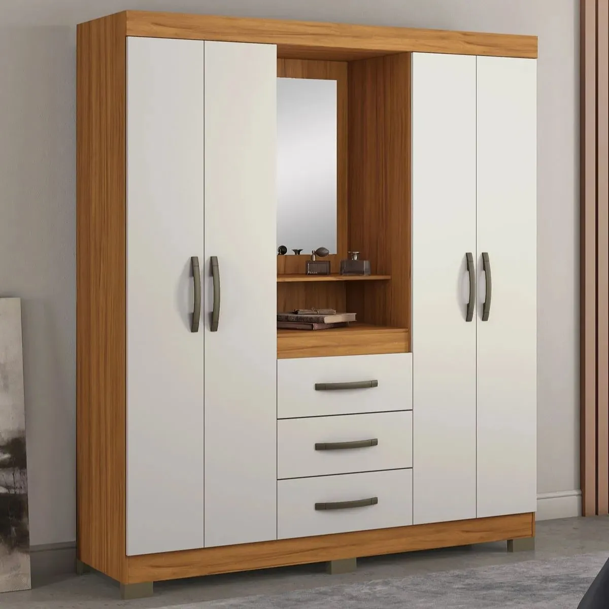 Guarda-Roupa Casal Capelinha NT 5015 Com Espelho Freijó Trend/Off White - Notável