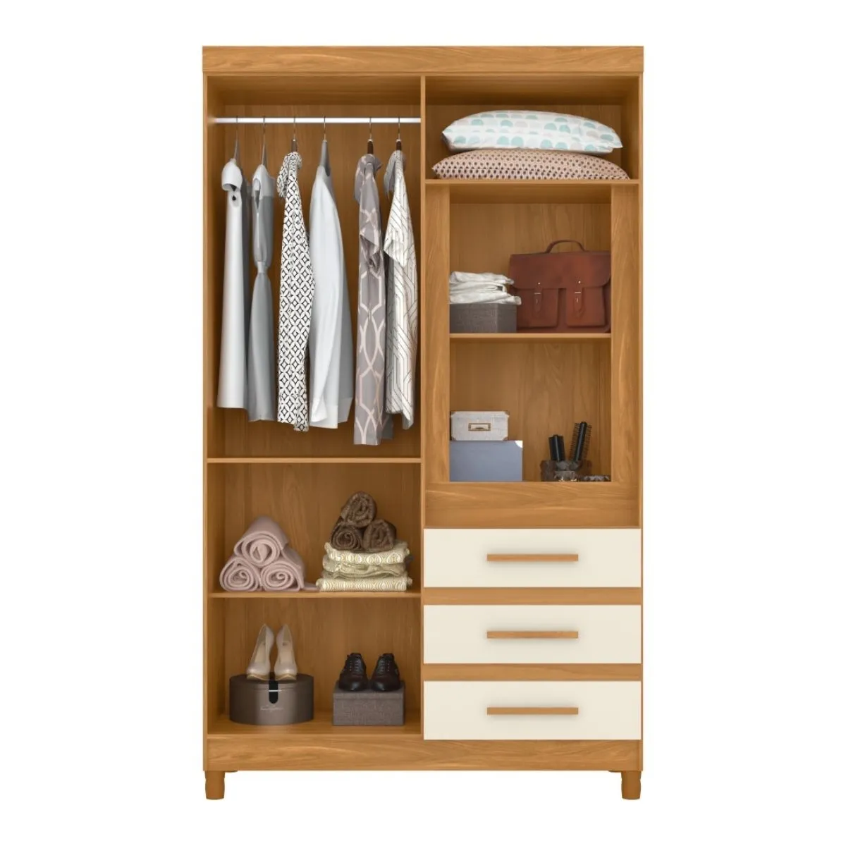 Guarda-Roupa Solteiro 6 Portas 3 Gavetas Fusion com Espelho Carvalho Grife/Off White