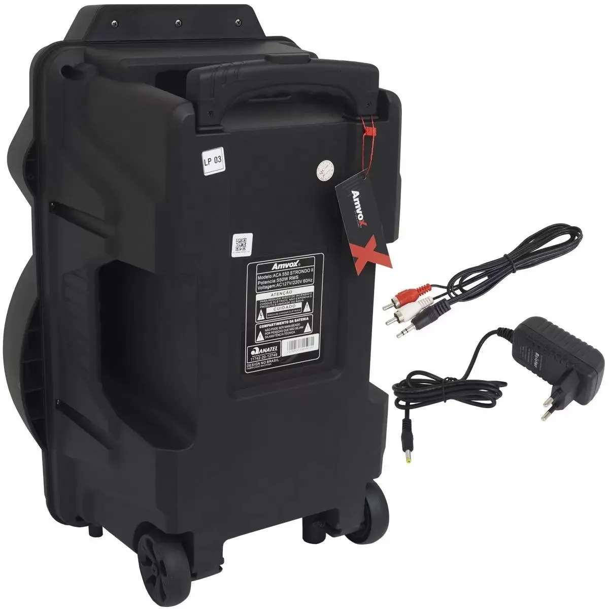 Caixa de Som Amplificada Amvox Aca 550 Preta 550W Strondo II Bluetooth Bateria RMS Bivolt