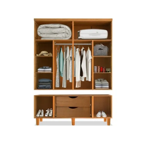 Guarda-Roupa Casal com Espelho Maranhão 4 Portas 2 Gavetas Castanho