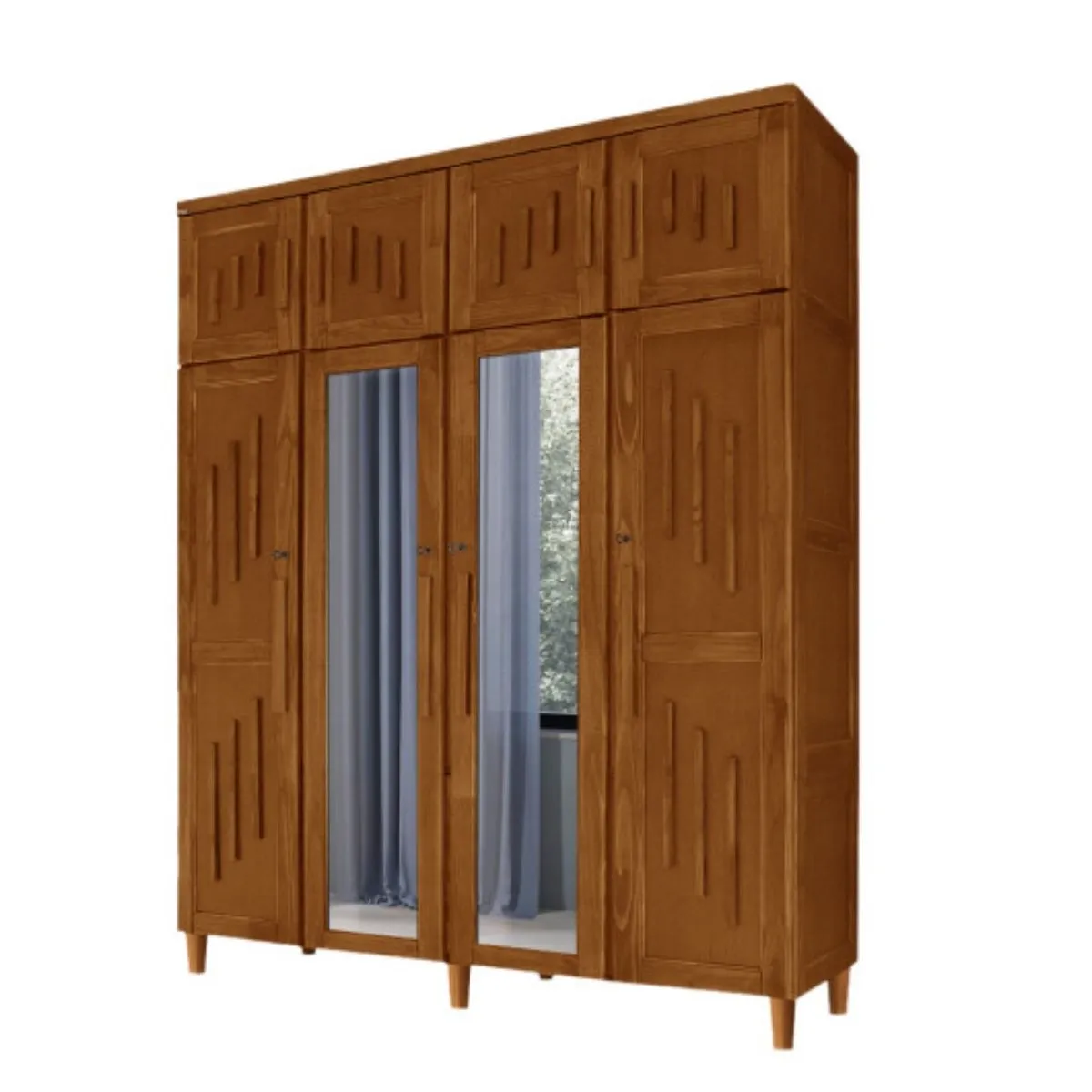 Guarda-Roupa Casal com Espelho Maranhão 4 Portas 2 Gavetas Castanho
