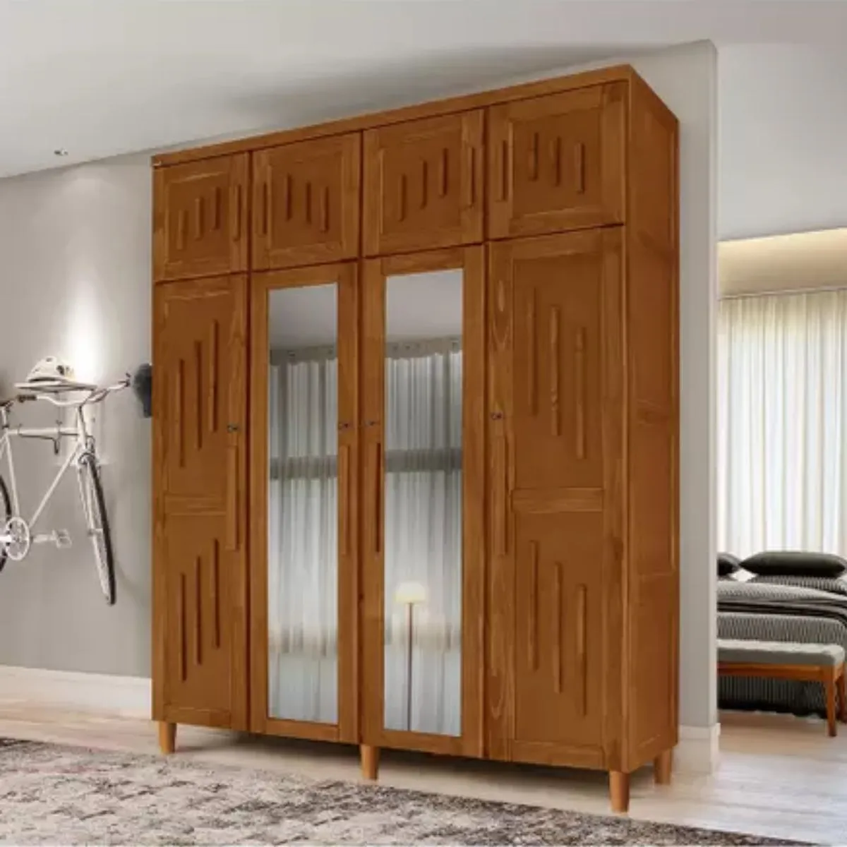 Guarda-Roupa Casal com Espelho Maranhão 4 Portas 2 Gavetas Castanho