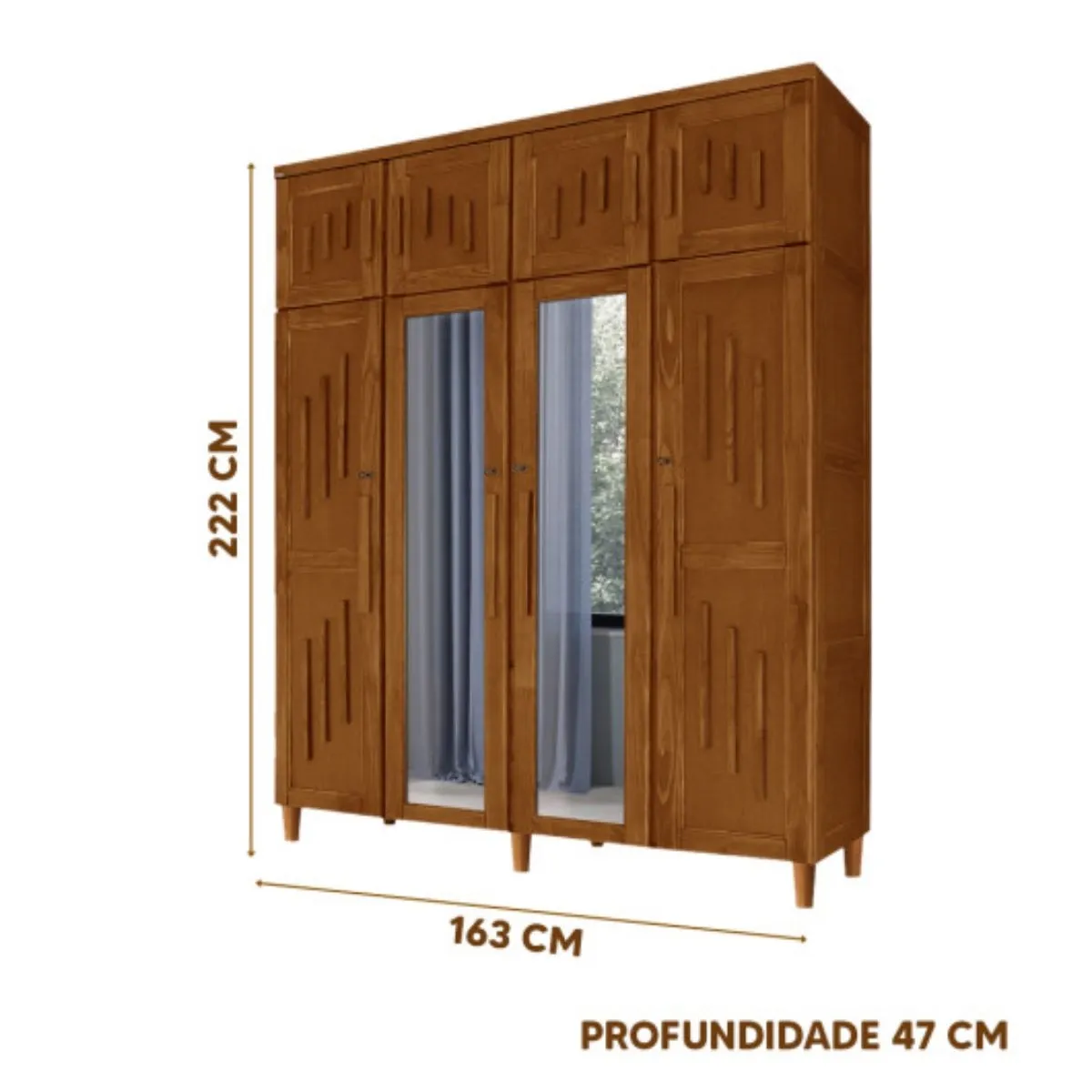 Guarda-Roupa Casal com Espelho Maranhão 4 Portas 2 Gavetas Castanho