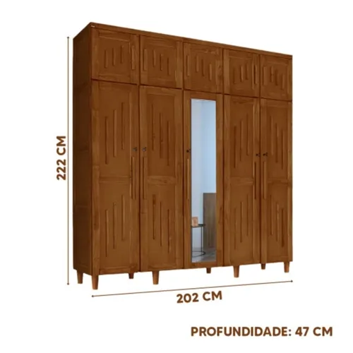 Guarda-Roupa Casal com Espelho Maranhão 5 Portas 2 Gavetas Castanho