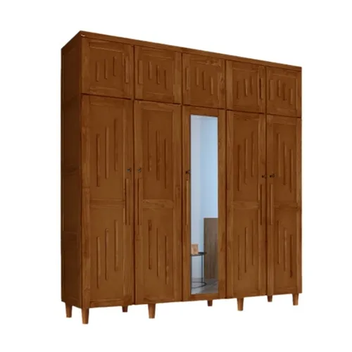 Guarda-Roupa Casal com Espelho Maranhão 5 Portas 2 Gavetas Castanho