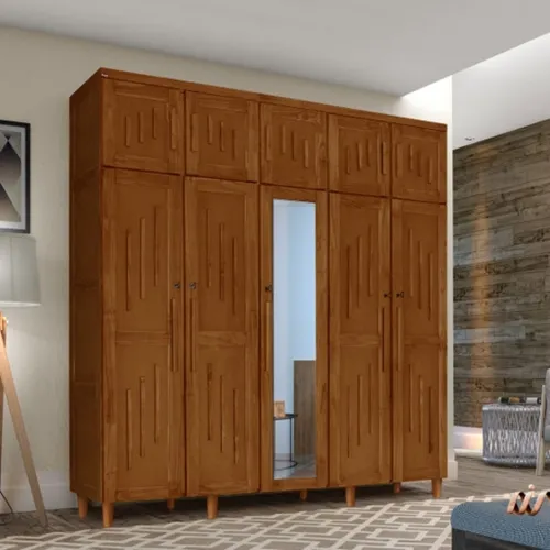 Guarda-Roupa Casal com Espelho Maranhão 5 Portas 2 Gavetas Castanho