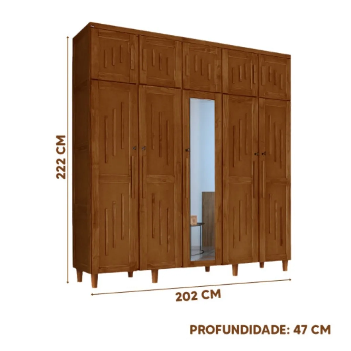 Guarda-Roupa Casal com Espelho Maranhão 5 Portas 2 Gavetas Castanho