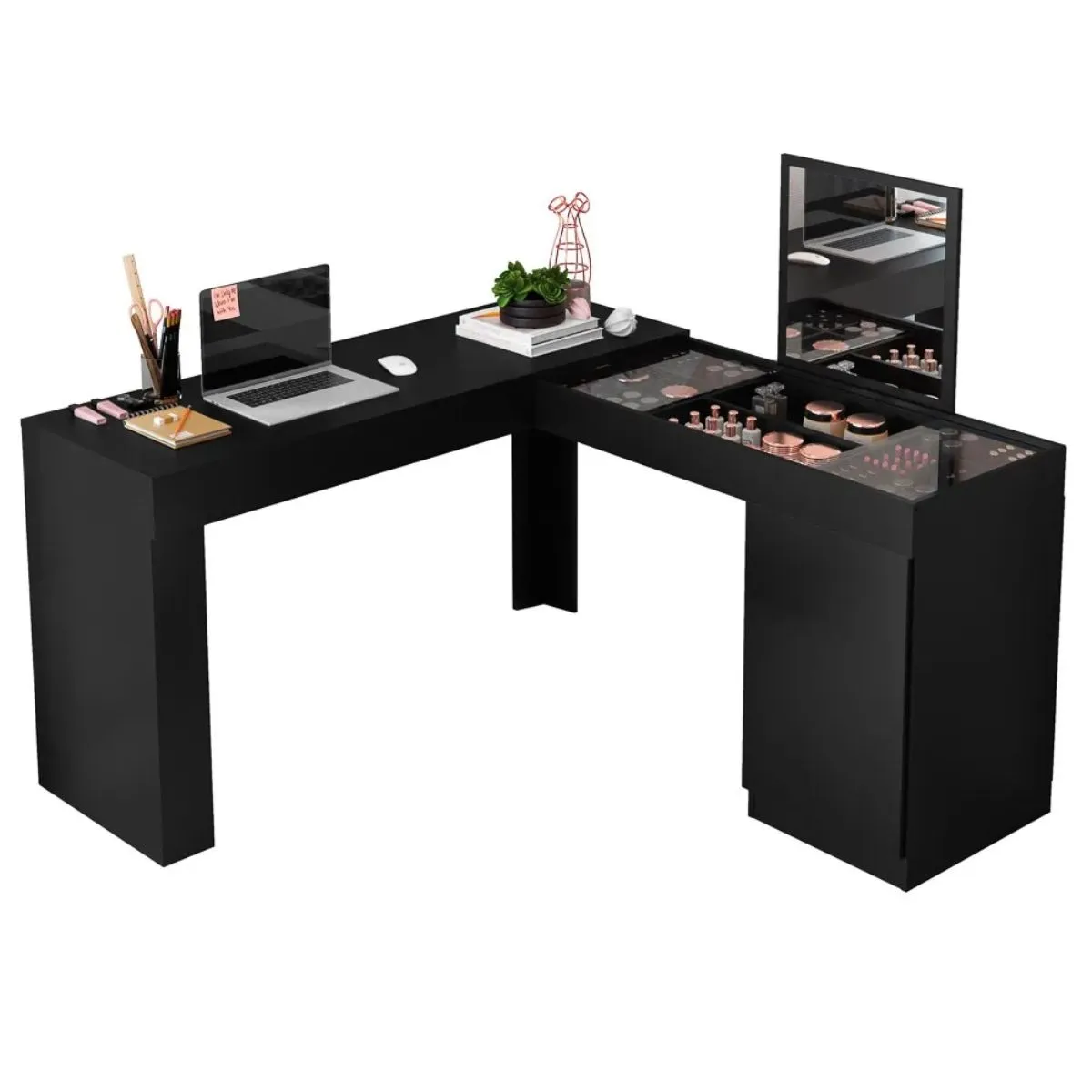 Penteadeira Escrivaninha de Canto Com Espelho Star Preto Fosco - Mobler