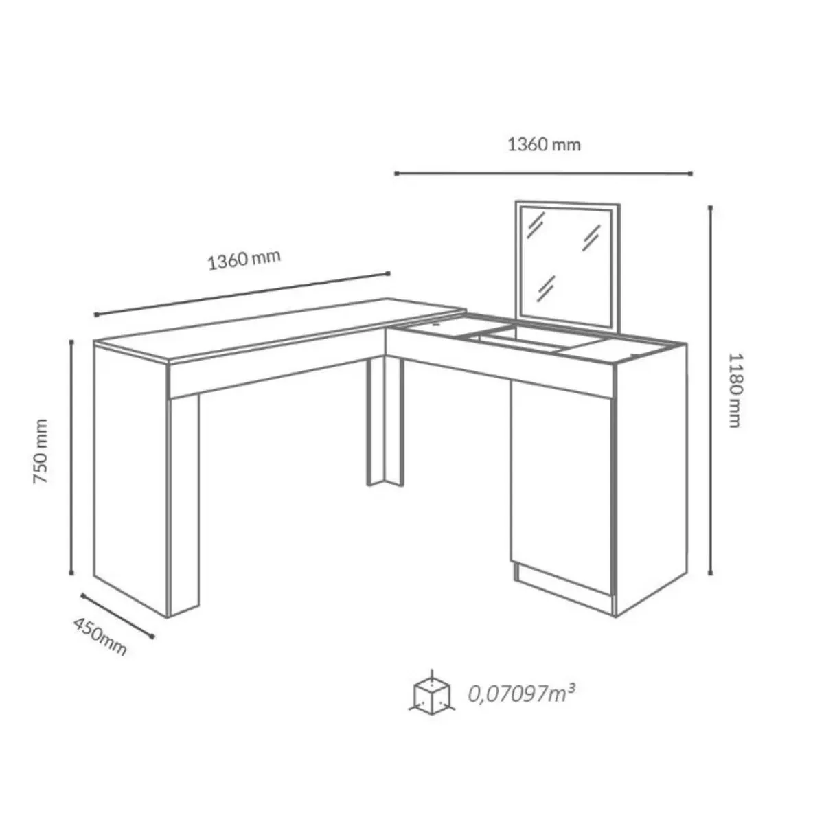 Penteadeira Escrivaninha de Canto Com Espelho Star Preto Fosco - Mobler