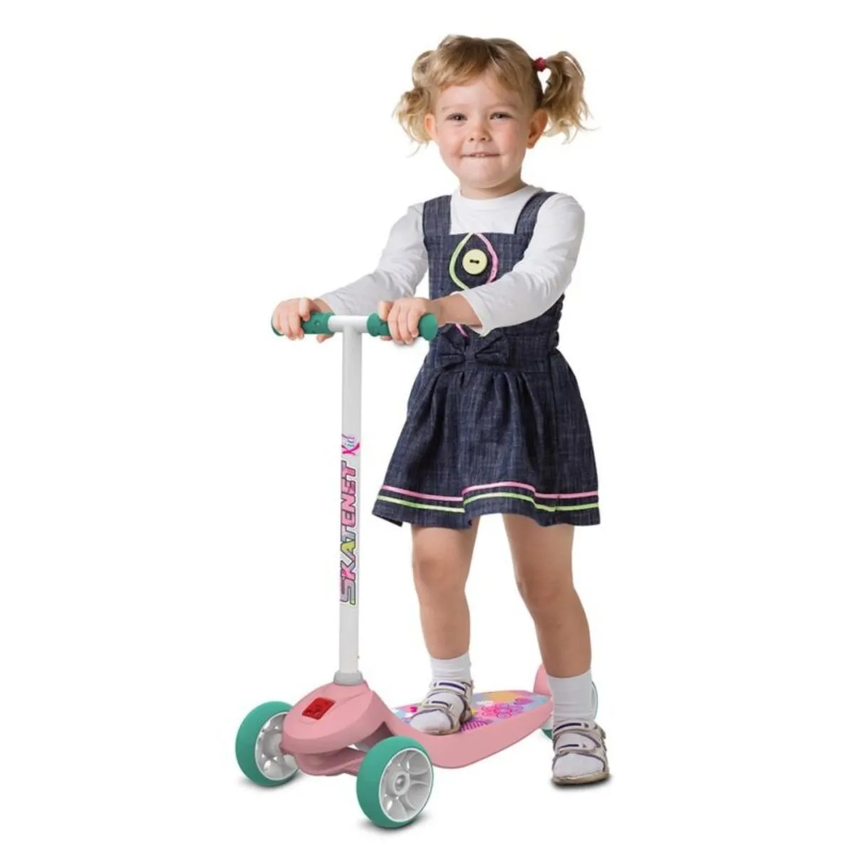 Patinete Infantil Skatenet Kid Flower Rosa com Freio e 3 Rodas Bandeirante