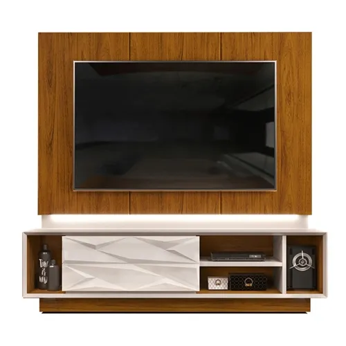 Bancada com Painel Luigi 2,00 Para TV até 75 Form Off White/Freijó