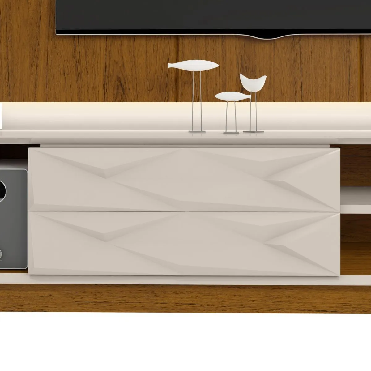 Bancada com Painel Luigi 2,00 Para TV até 75 Form Off White/Freijó