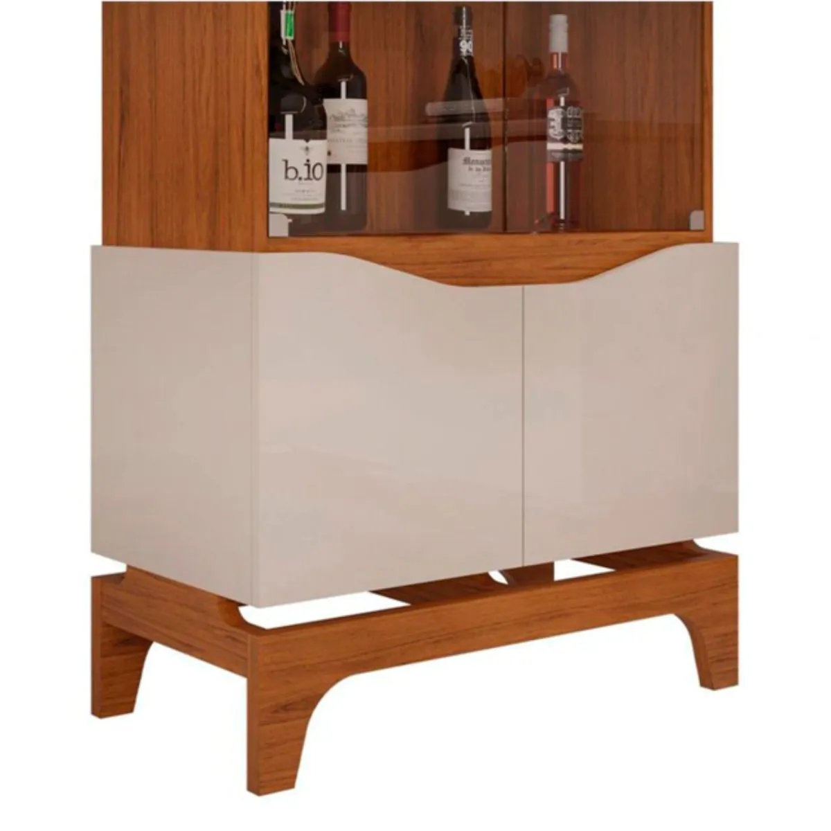 Cristaleira Nice 2 Portas em Vidro 2 Portas em MDF 3 Prateleiras Freijó/Off White DJ