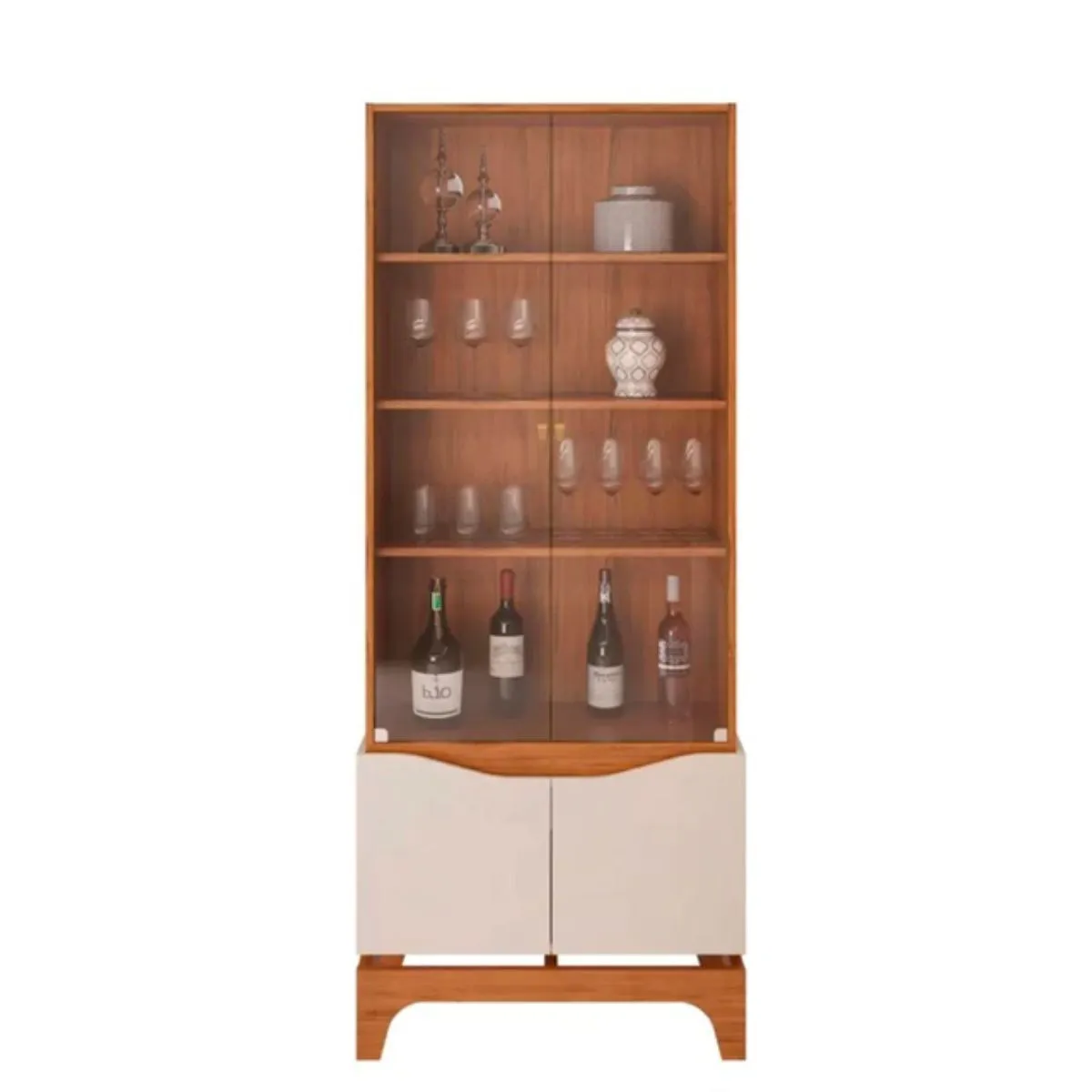 Cristaleira Nice 2 Portas em Vidro 2 Portas em MDF 3 Prateleiras Freijó/Off White DJ