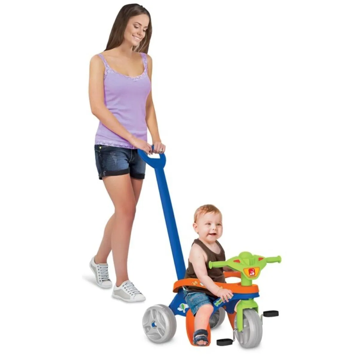 Triciclo Infantil Mototico Azul com Empurrador e Pedal Bandeirante