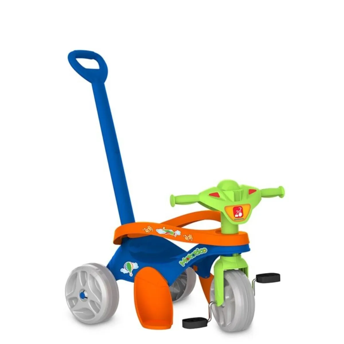 Triciclo Infantil Mototico Azul com Empurrador e Pedal Bandeirante