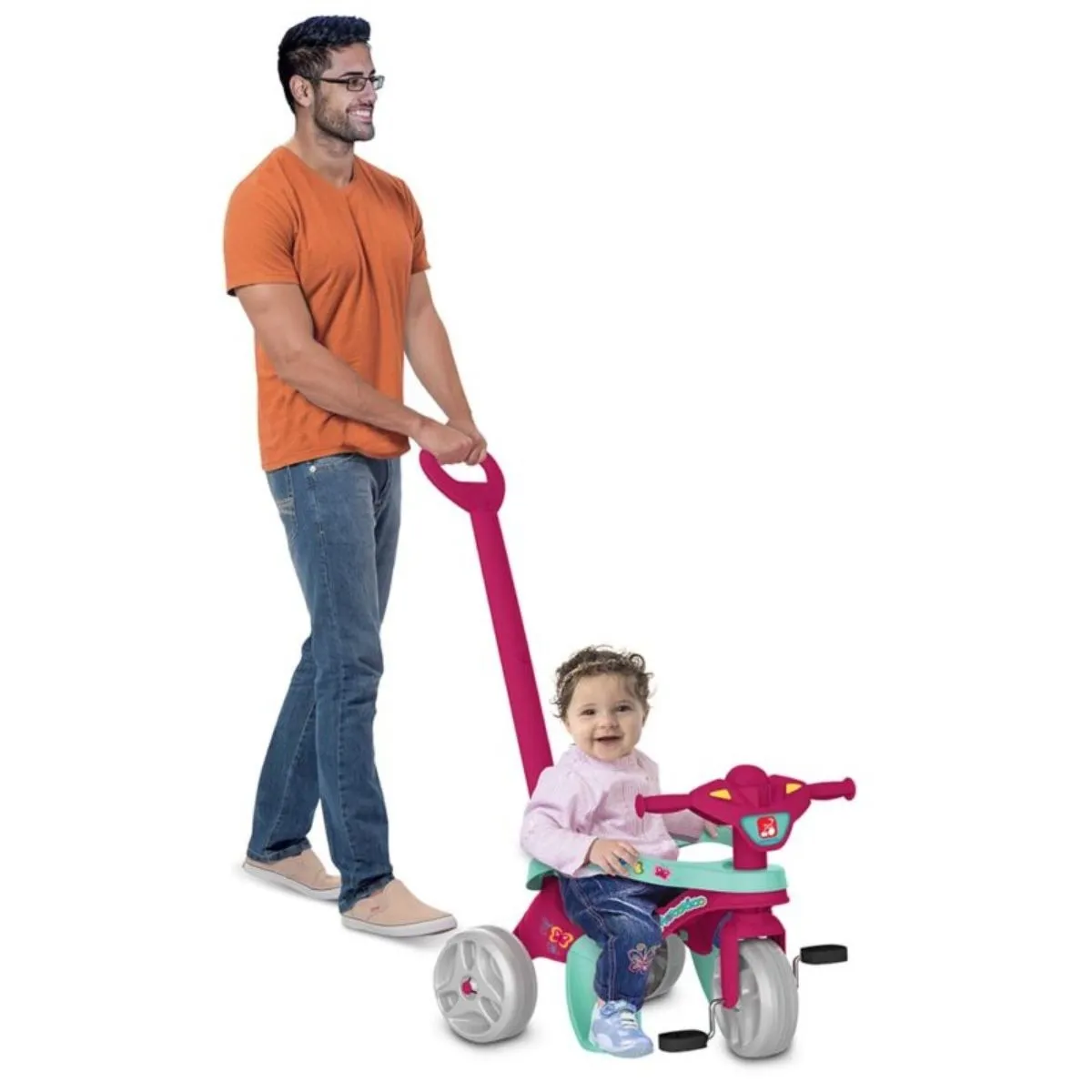 Triciclo Infantil Mototico Rosa com Empurrador e Pedal Bandeirante