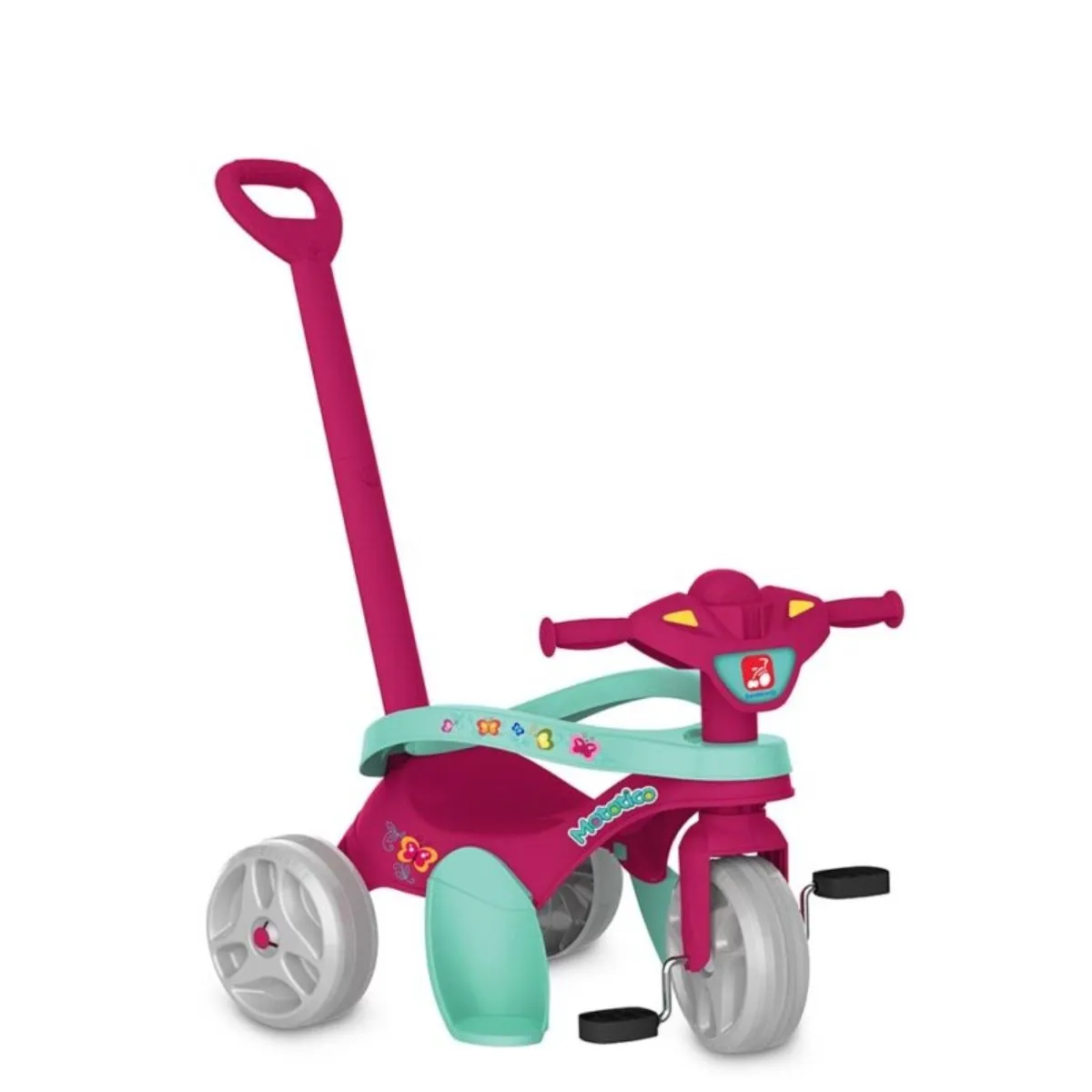 Triciclo Infantil Mototico Rosa com Empurrador e Pedal Bandeirante