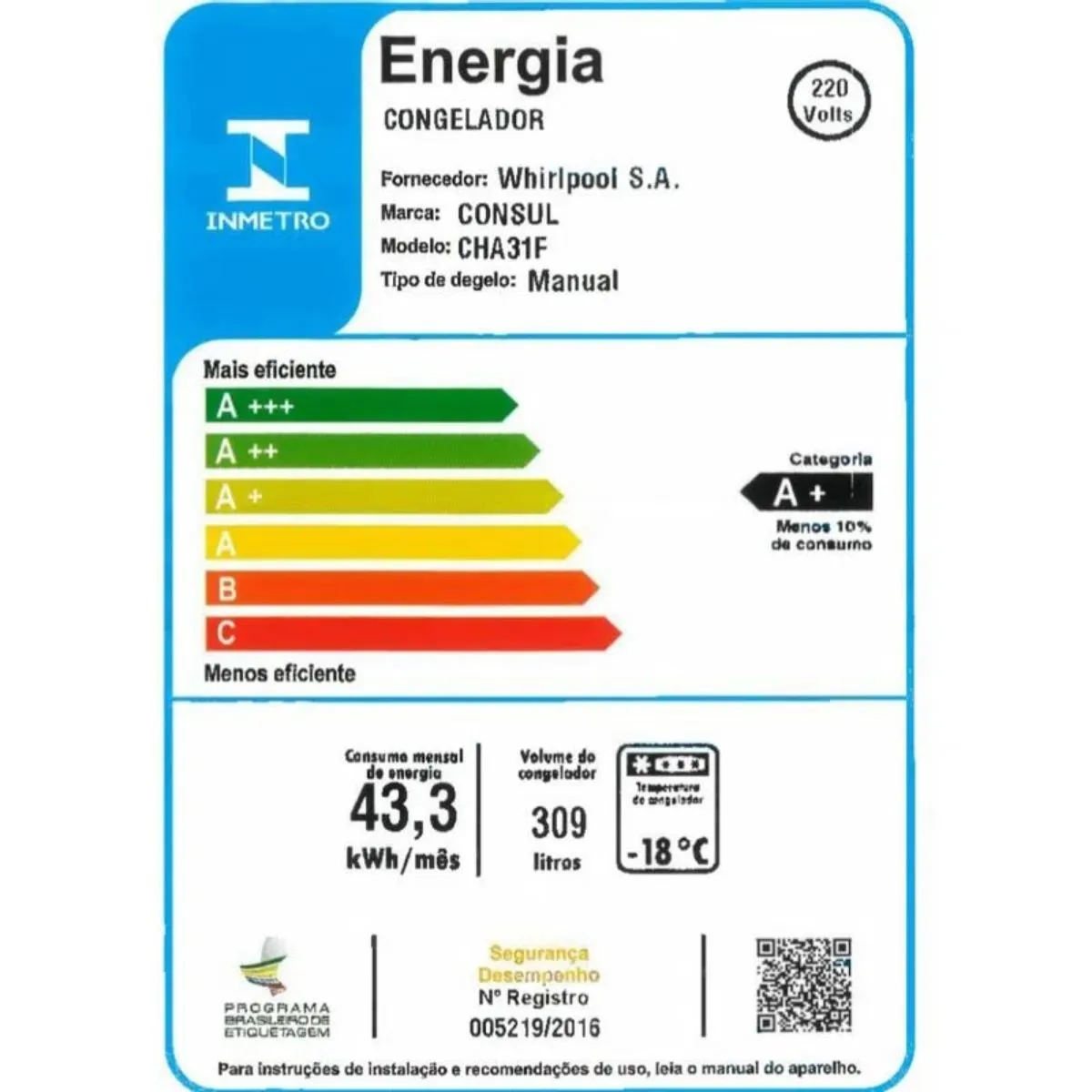 Freezer Horizontal 1 Porta 309 Litros Consul 220V Branco CHA31FB