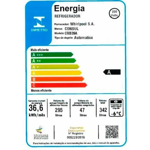 Geladeira 1 Porta 342 Litros Consul Frost Free 220V Branco CRB39A