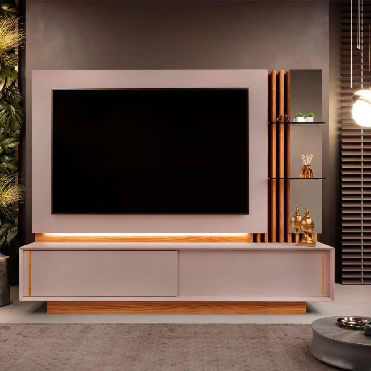 Estante Home Salone Para TV Até 75 Polegadas Griz/Carvalho Nobre