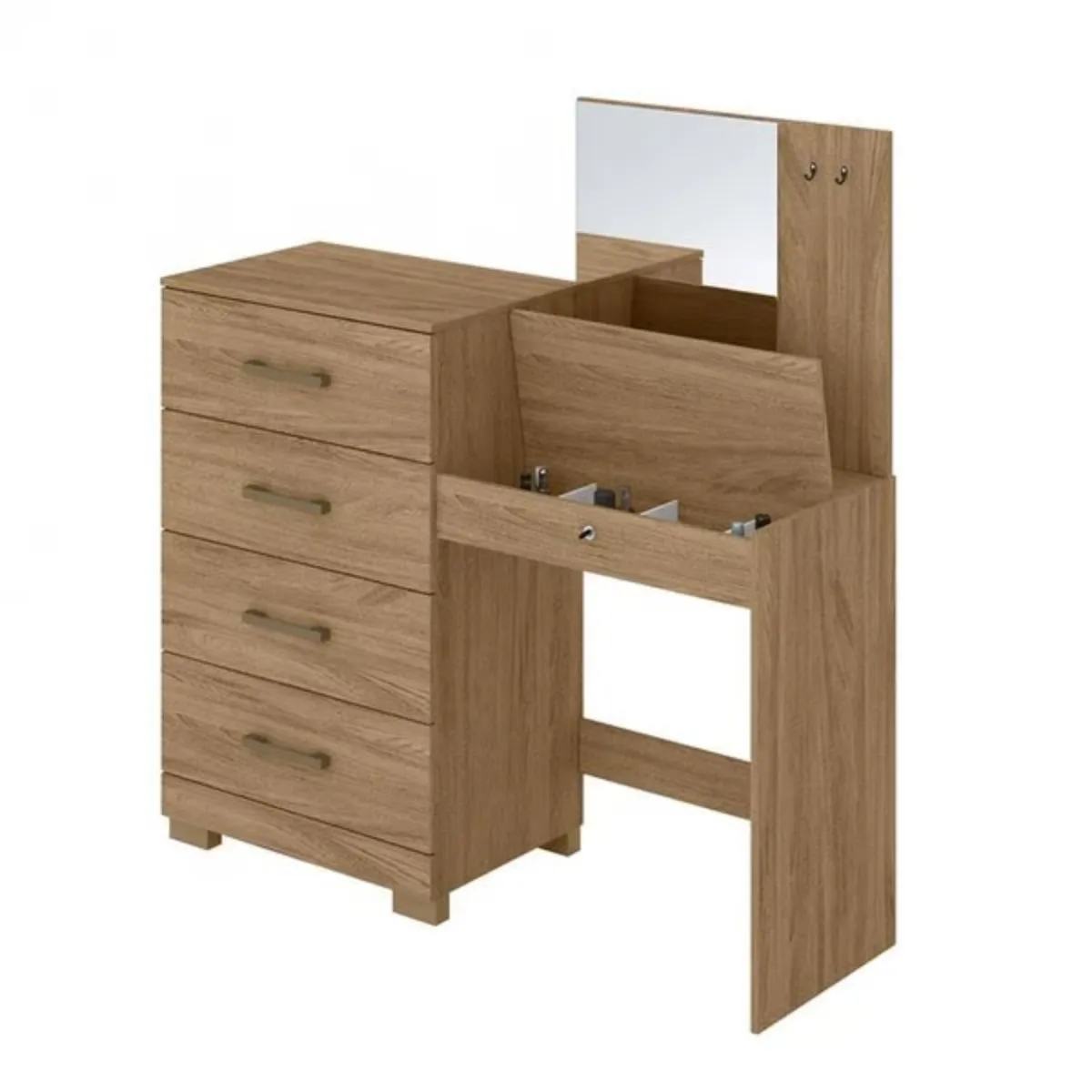 Cômoda 4 Gavetas Com Baú e Espelho Gênova Damasco Moval