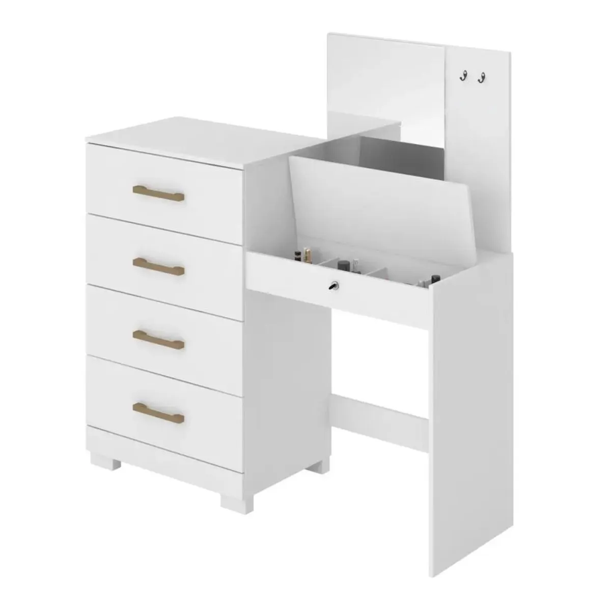 Cômoda 4 Gavetas Com Baú e Espelho Gênova Branca Moval