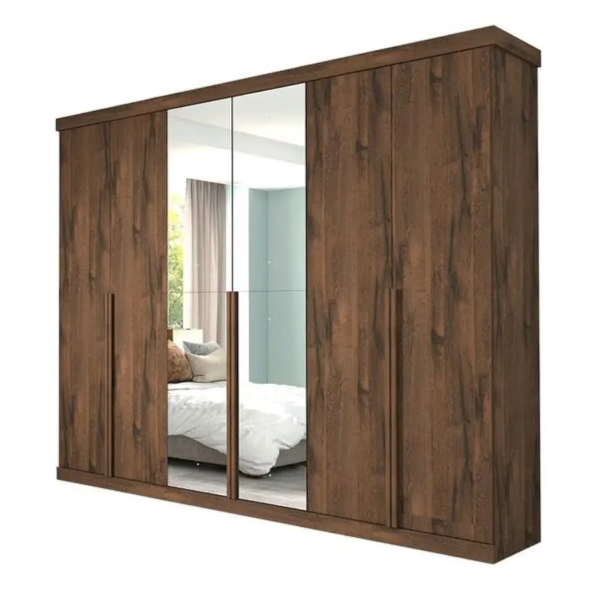 Guarda-Roupa Casal Guarapari 6 Portas Com pés e Espelho Café - Panan