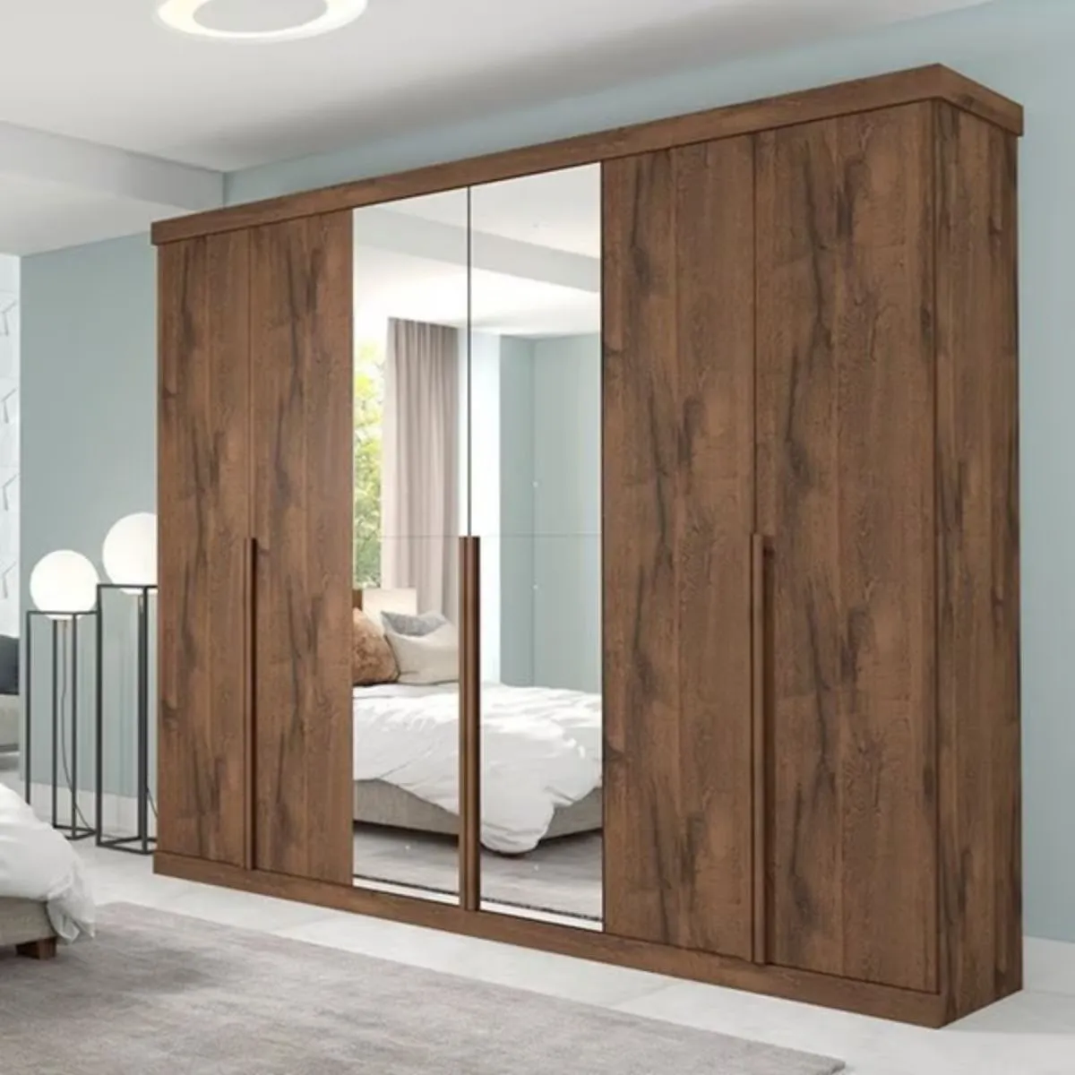 Guarda-Roupa Casal Guarapari 6 Portas Com pés e Espelho Café - Panan