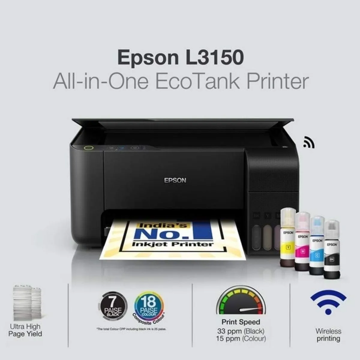 Impressora Multifuncional EcoTank Epson L3150 Colorida Wi-Fi Bivolt