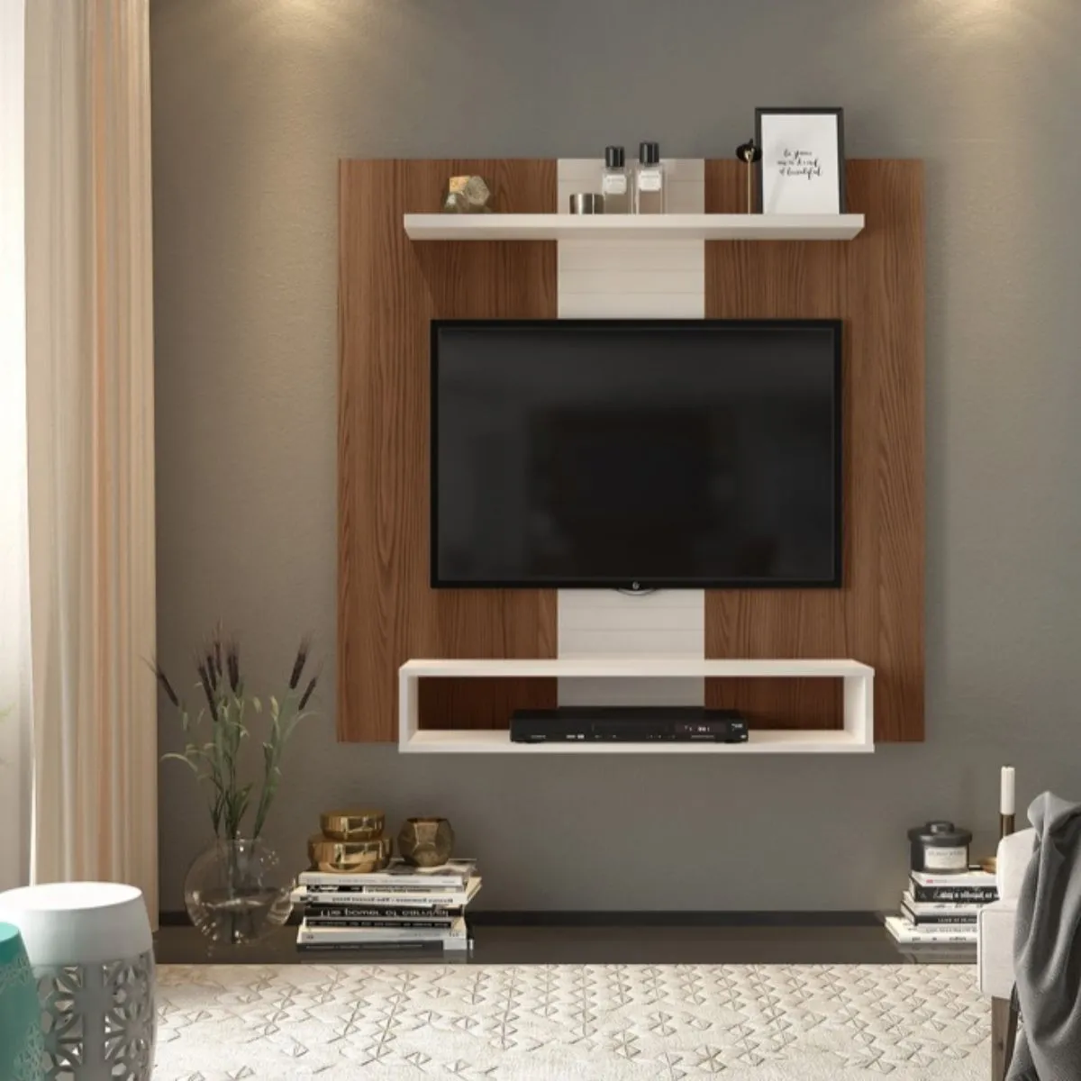 Painel Suspenso Smart Para TV 47 Polegadas Marroquim/Off White