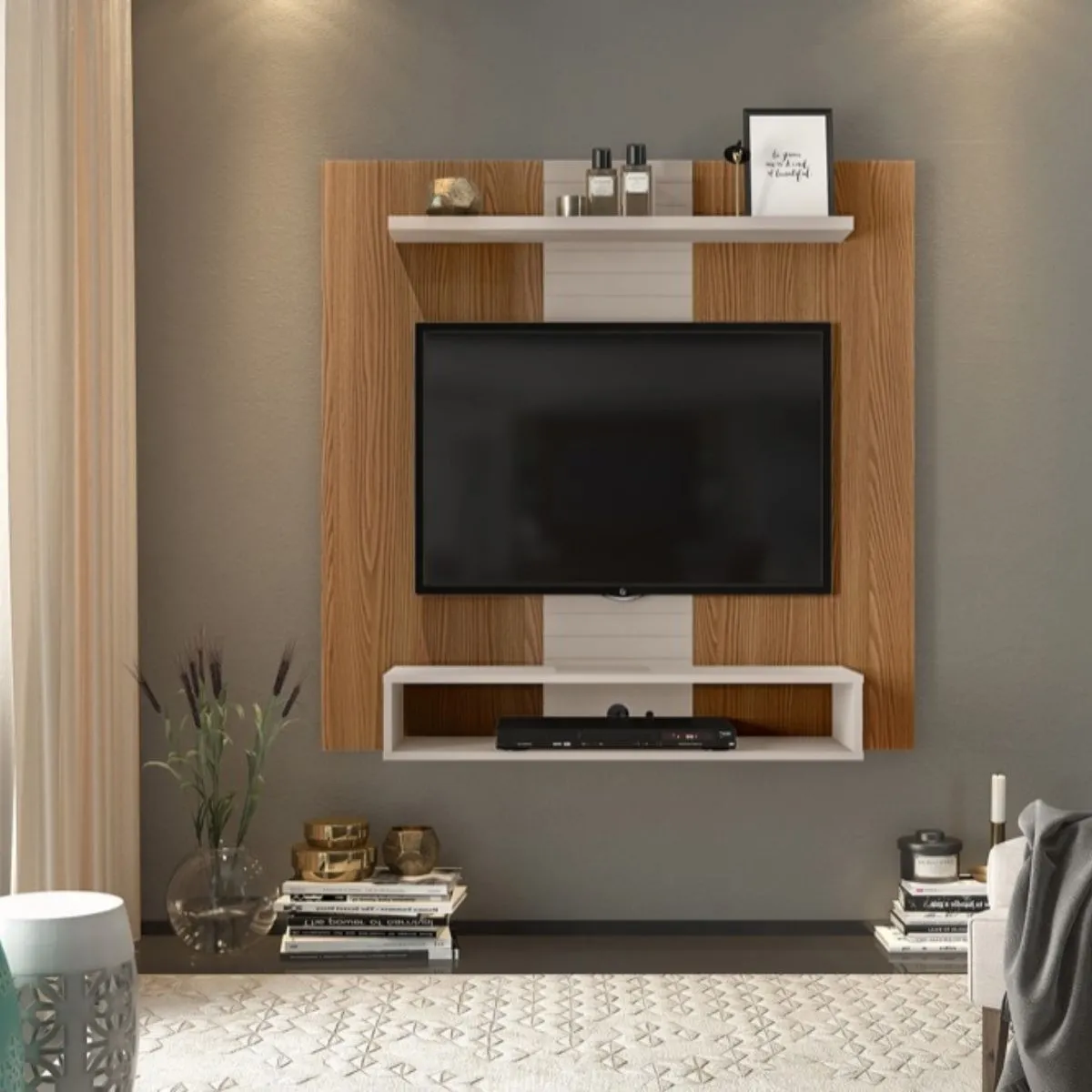 Painel Suspenso Smart Para TV 47 Polegadas Carvalho Nobre/Griz